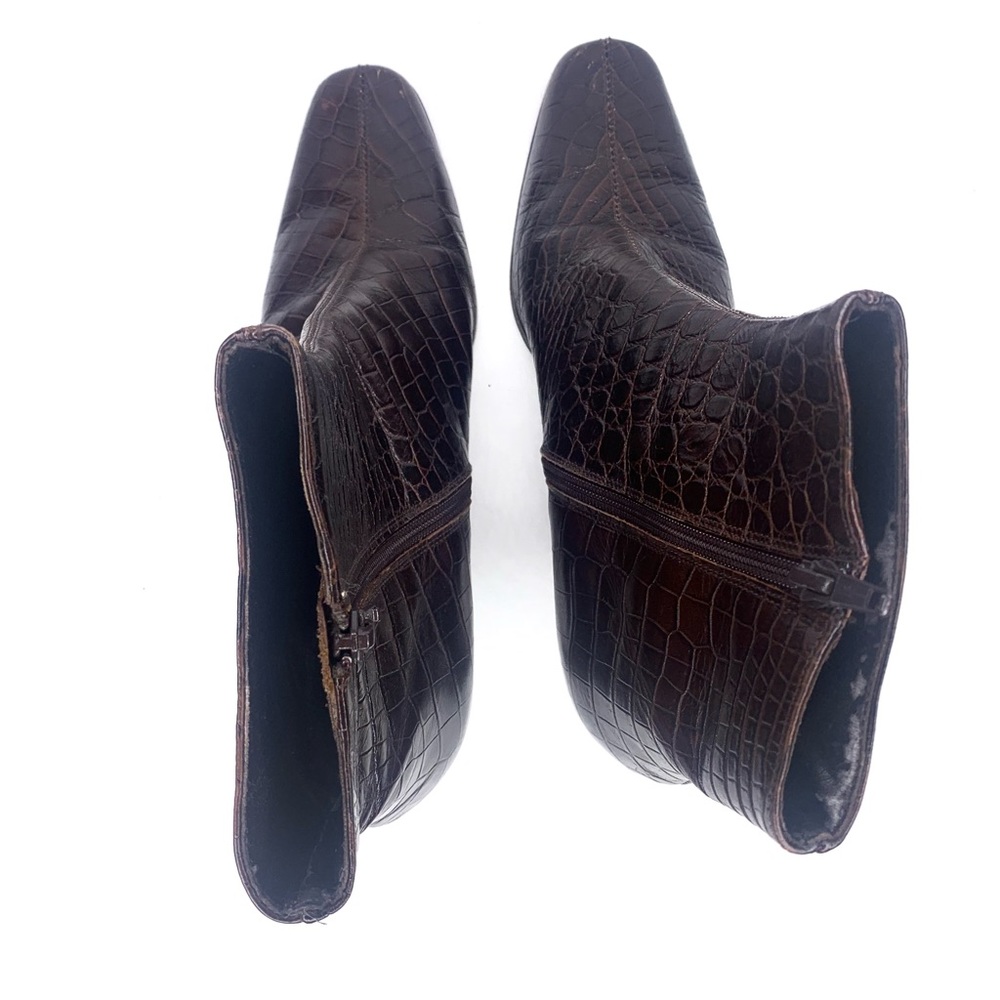 Talbots Embossed Leather Crocodile Snakeskin Ankle Boots - Picture 6 of 9